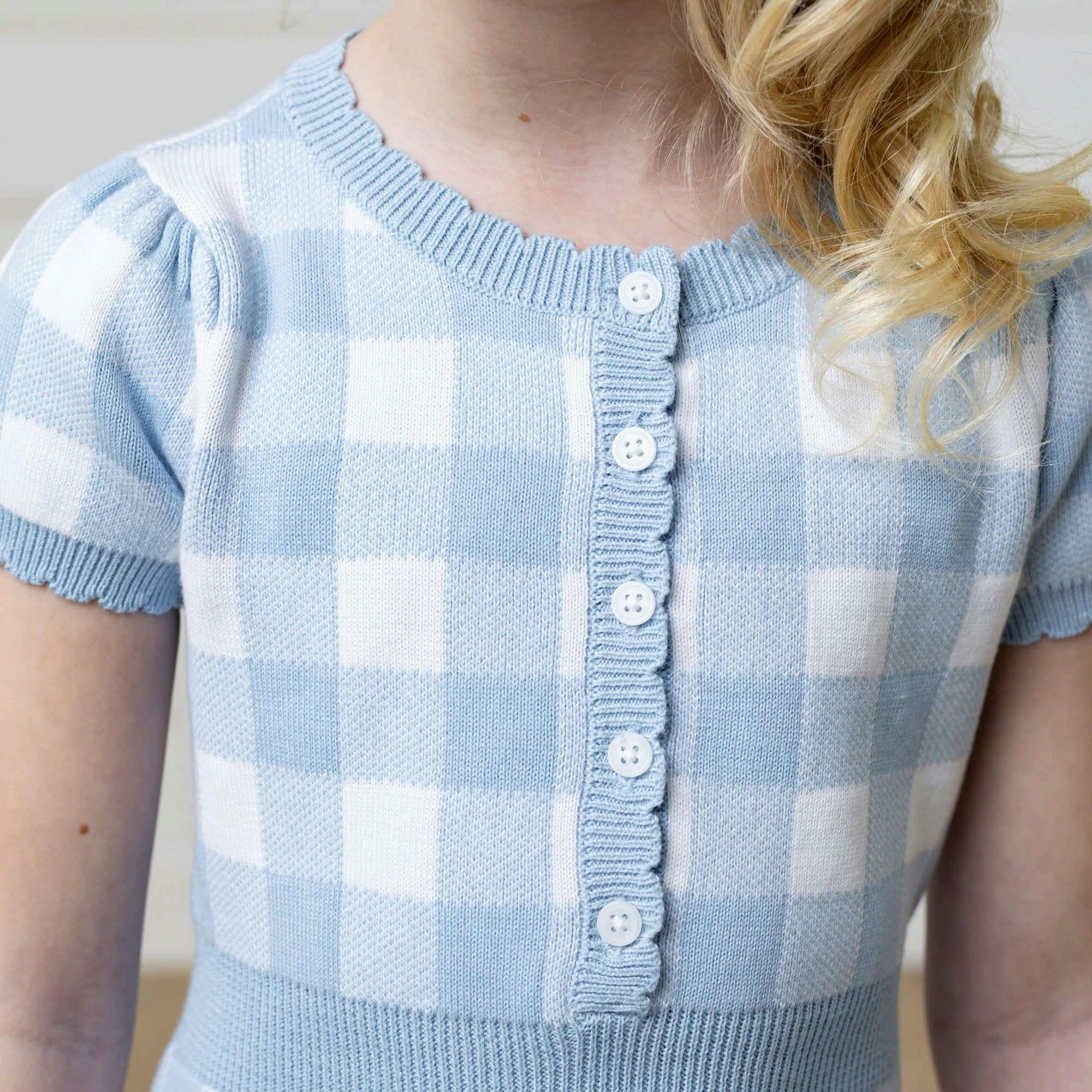 Organic Short Sleeve Button Front Sweater Dress, Blue