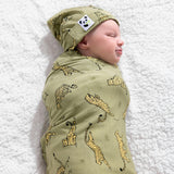 Sage & Spots Leopard Bamboo Swaddle & Beanie Set