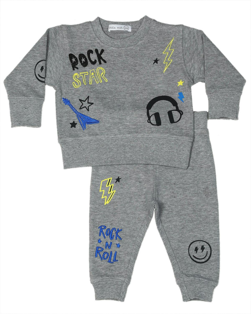 Toddler Sweat Set - Heather Rock Doodles