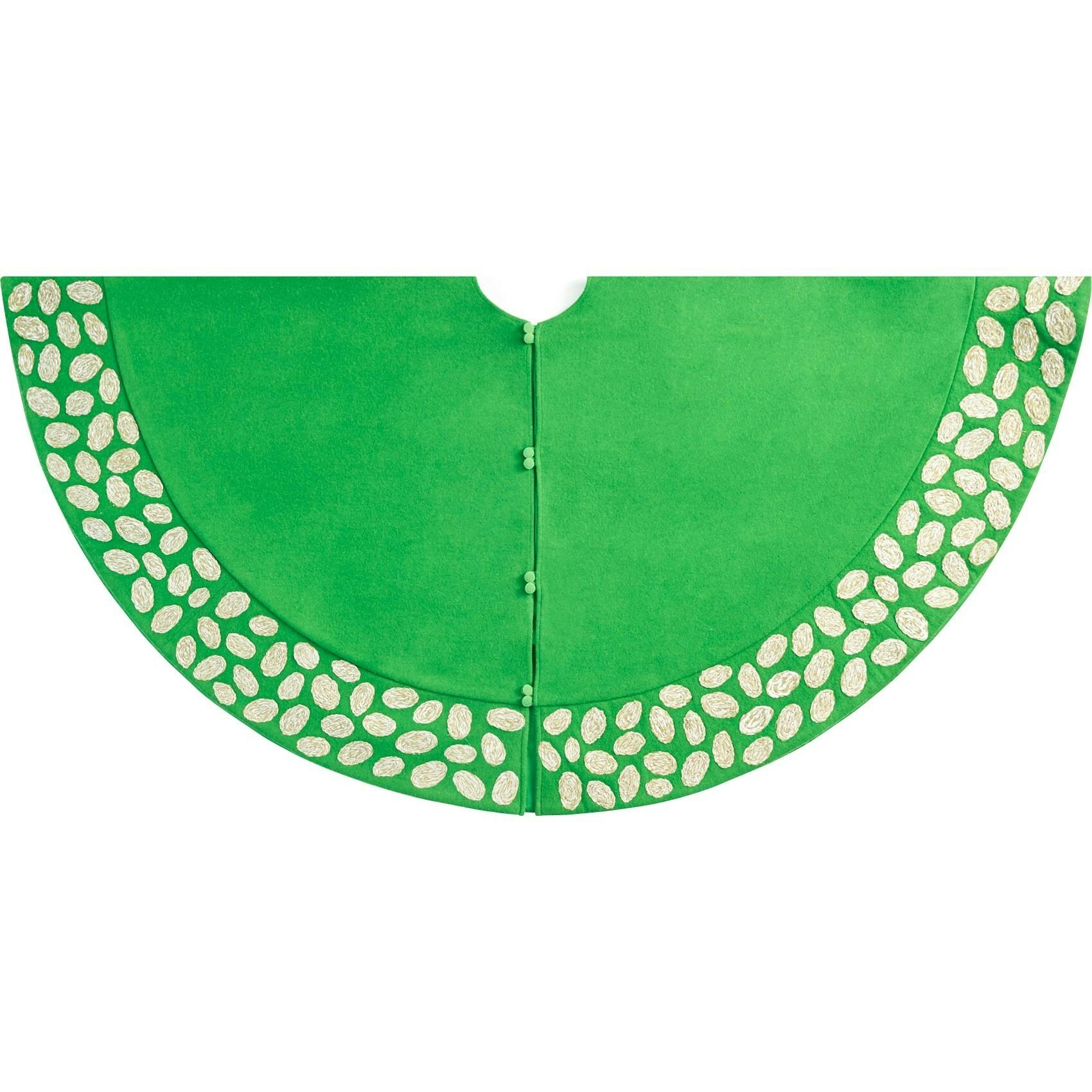 Handmade Green Pebble Border Wool Christmas Tree Skirt 60