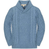 Organic Long Sleeve Shawl Collar Cable Sweater, Blue
