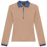 Stripped Ribbed Zipper Henley Tee