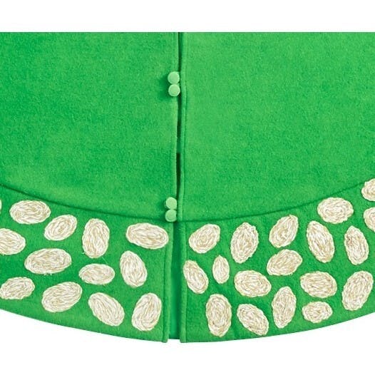 Handmade Green Pebble Border Wool Christmas Tree Skirt 60" Arcadia Home