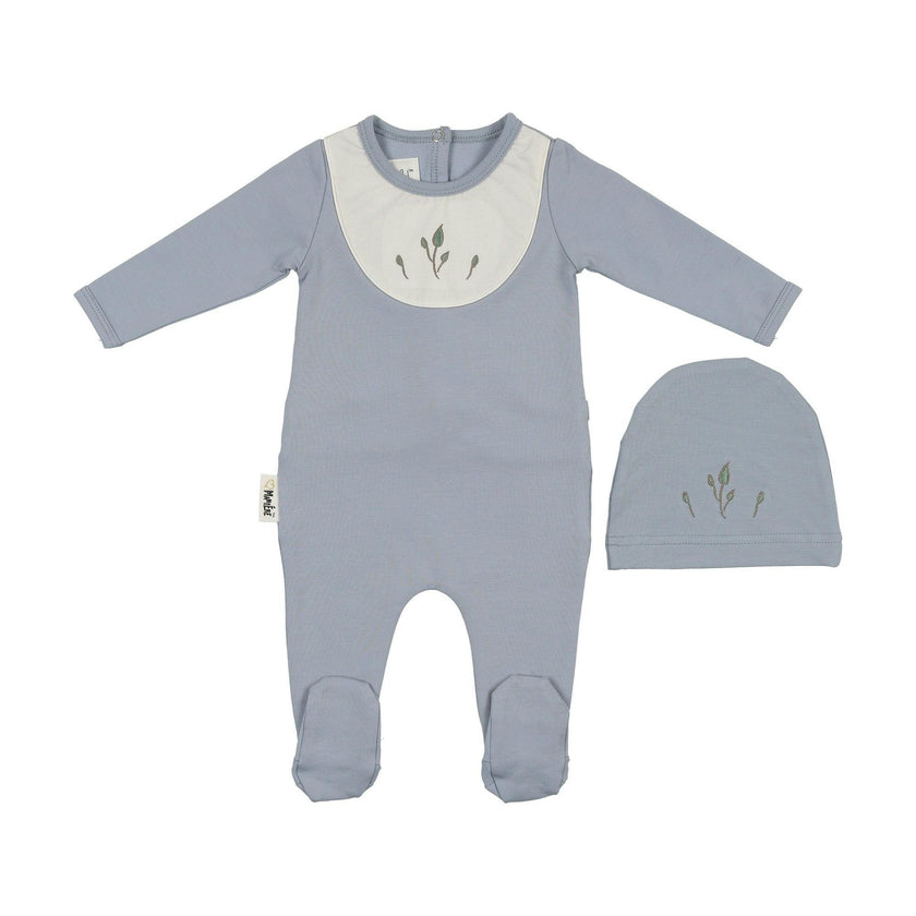 Embroidered Bib Footie Blue