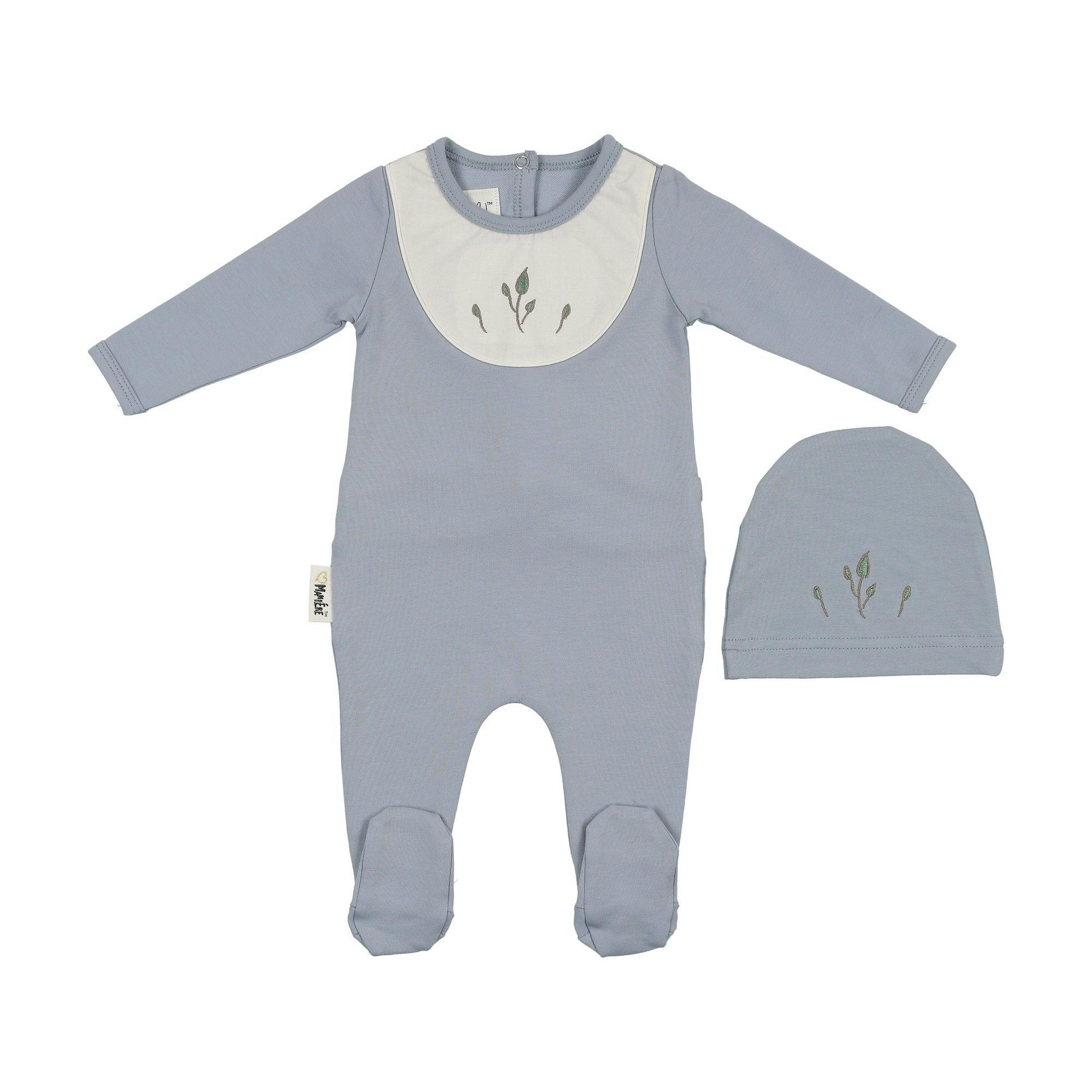 Embroidered Bib Footie Blue