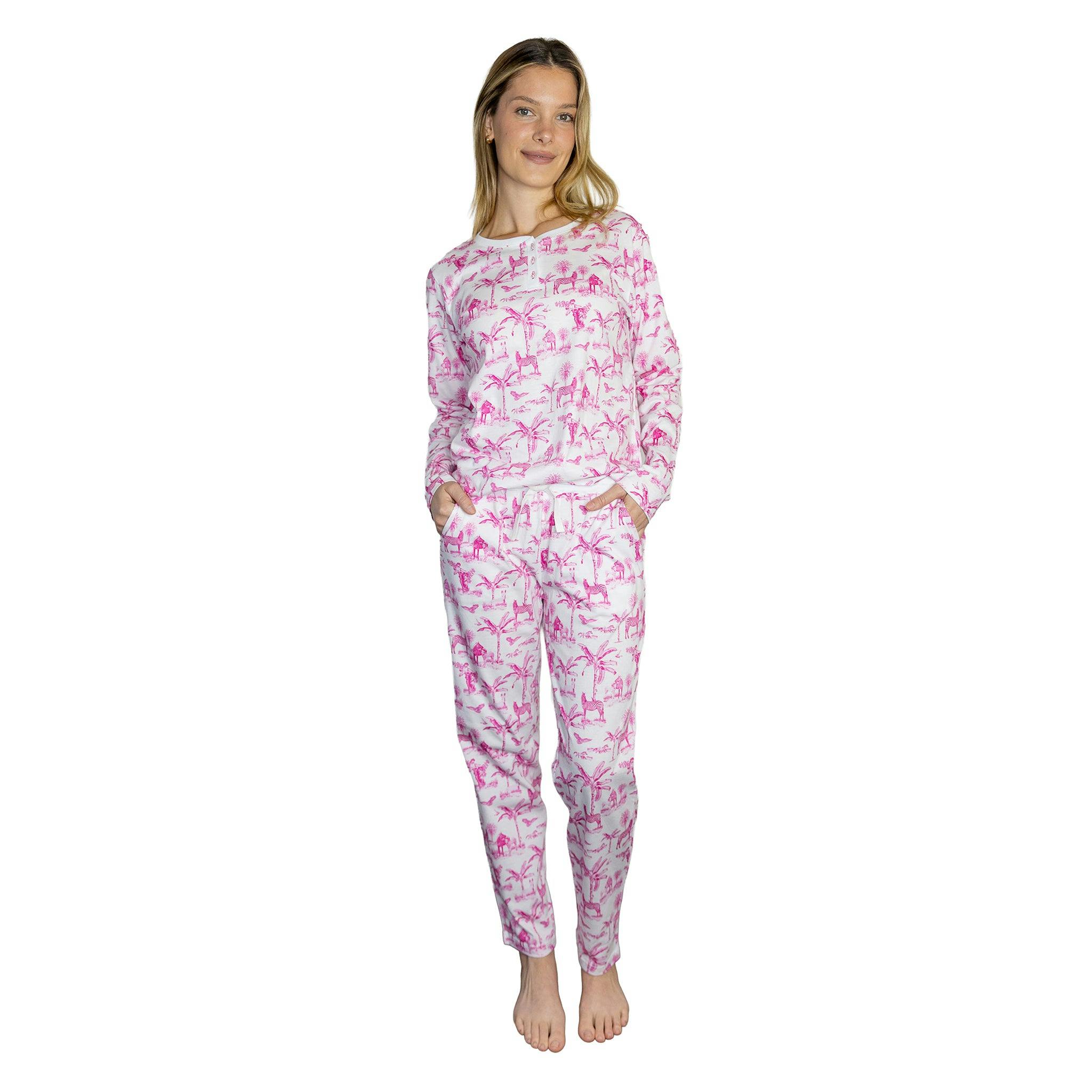 Women's Skydog Toile Pink Jersey Long PJ Set - Organic Stretch Cotton