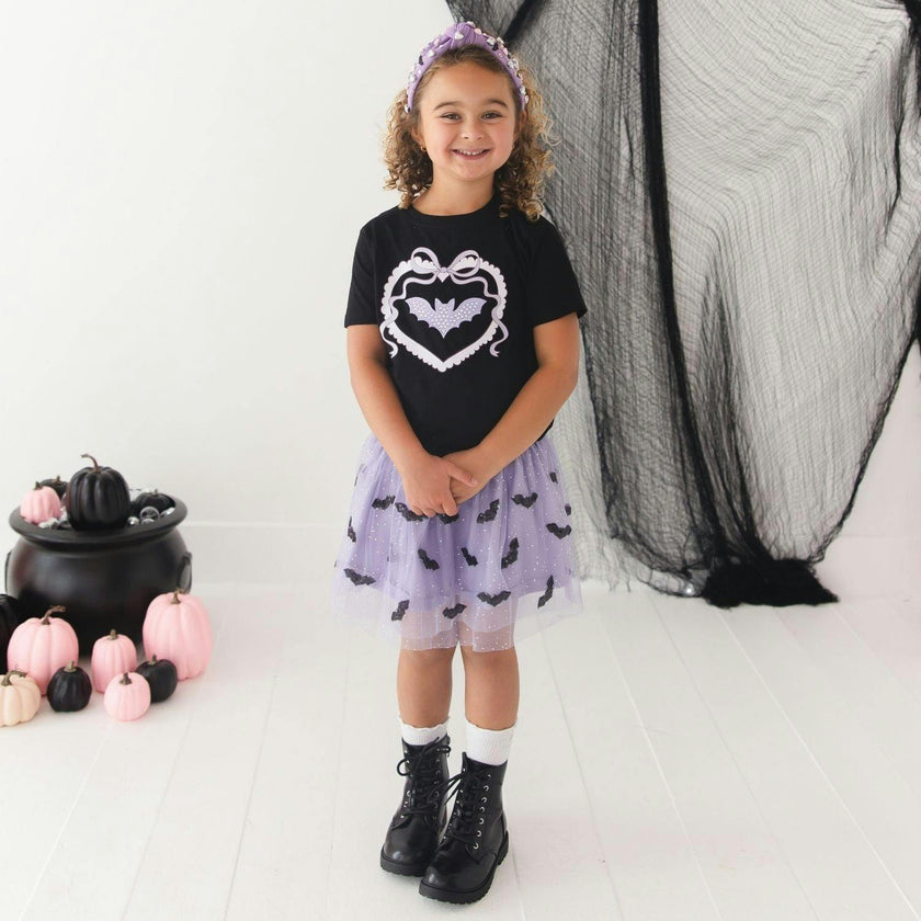 Rhinestone Bat Patch Halloween Short Sleeve T-Shirt