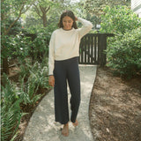 women's navy wide leg knit pant
