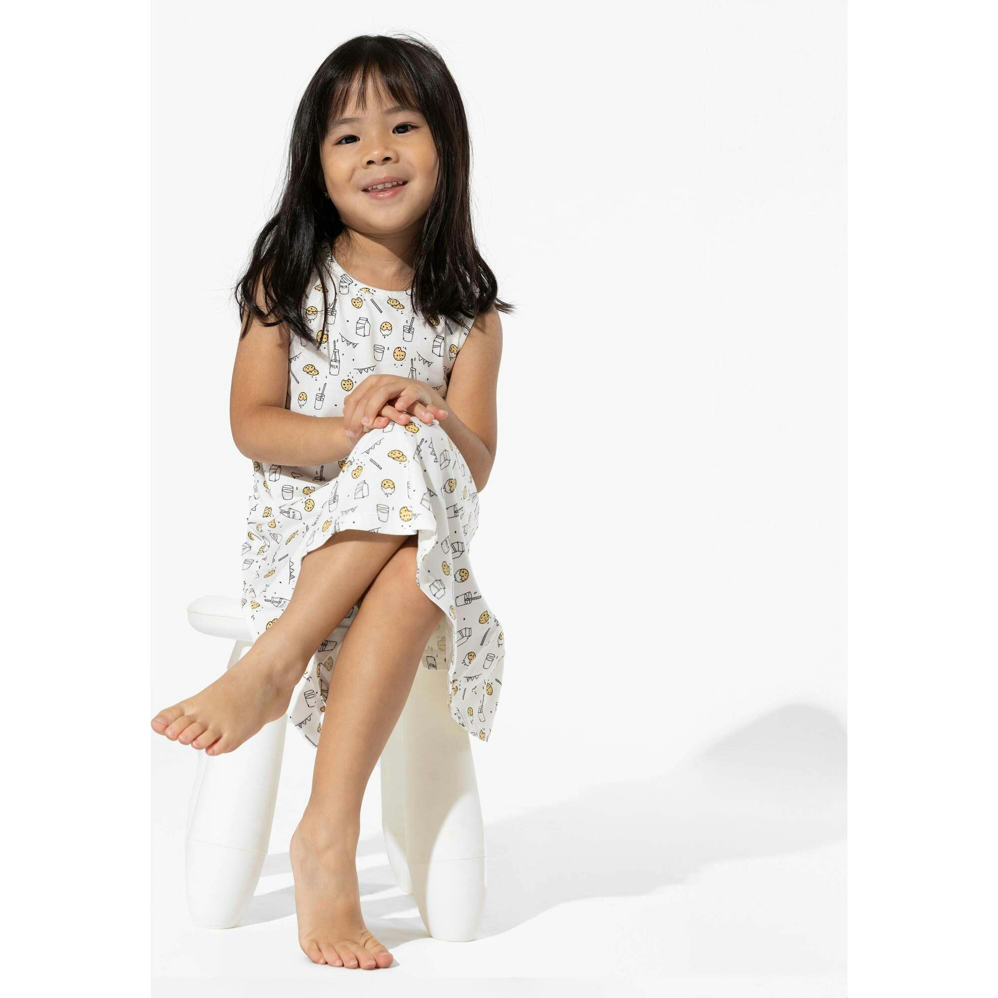 Milk & Cookies White Bamboo Girls' Sleeveless Dress