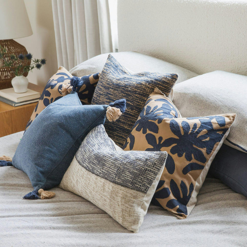 Bayside Tassel Blue & White Coastal Accent Pillow