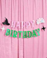 Birthday Witch Banner - pink + green foil banner