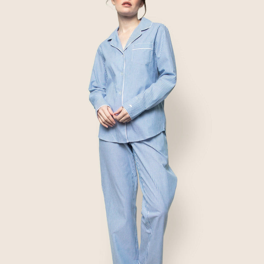 Women's Twill Pajama Set in French Blue Heritage Stripe