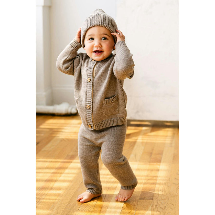 Merino Wool Baby Cardigan in Heather Brown