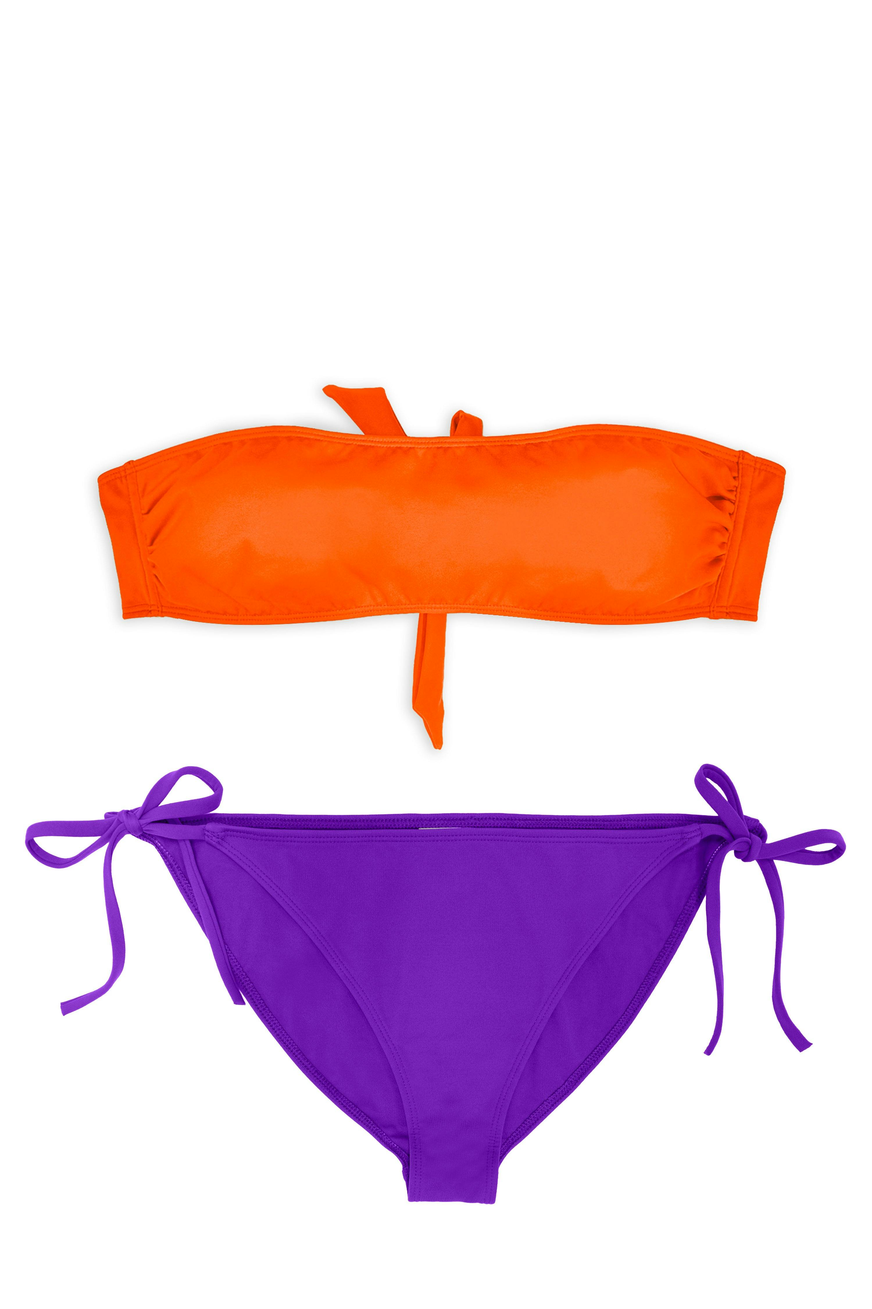 Maillot de bain deux pièces Ado,Tube top Tiger Orange & Bikini Electric Purple