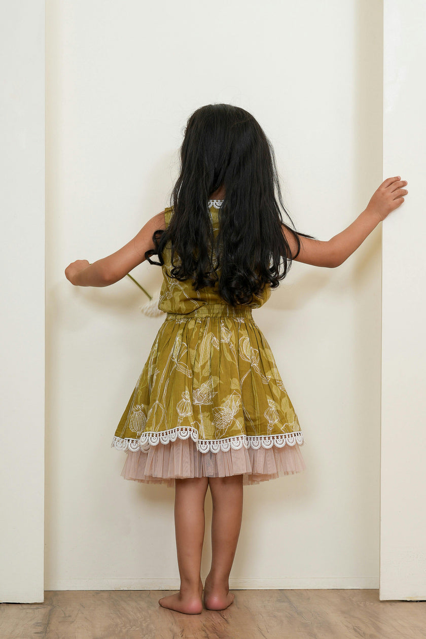 Kate Full Skirt and Top Set Green — Cotton Girls Co-Ord | Infant to Tween 0-13 Years