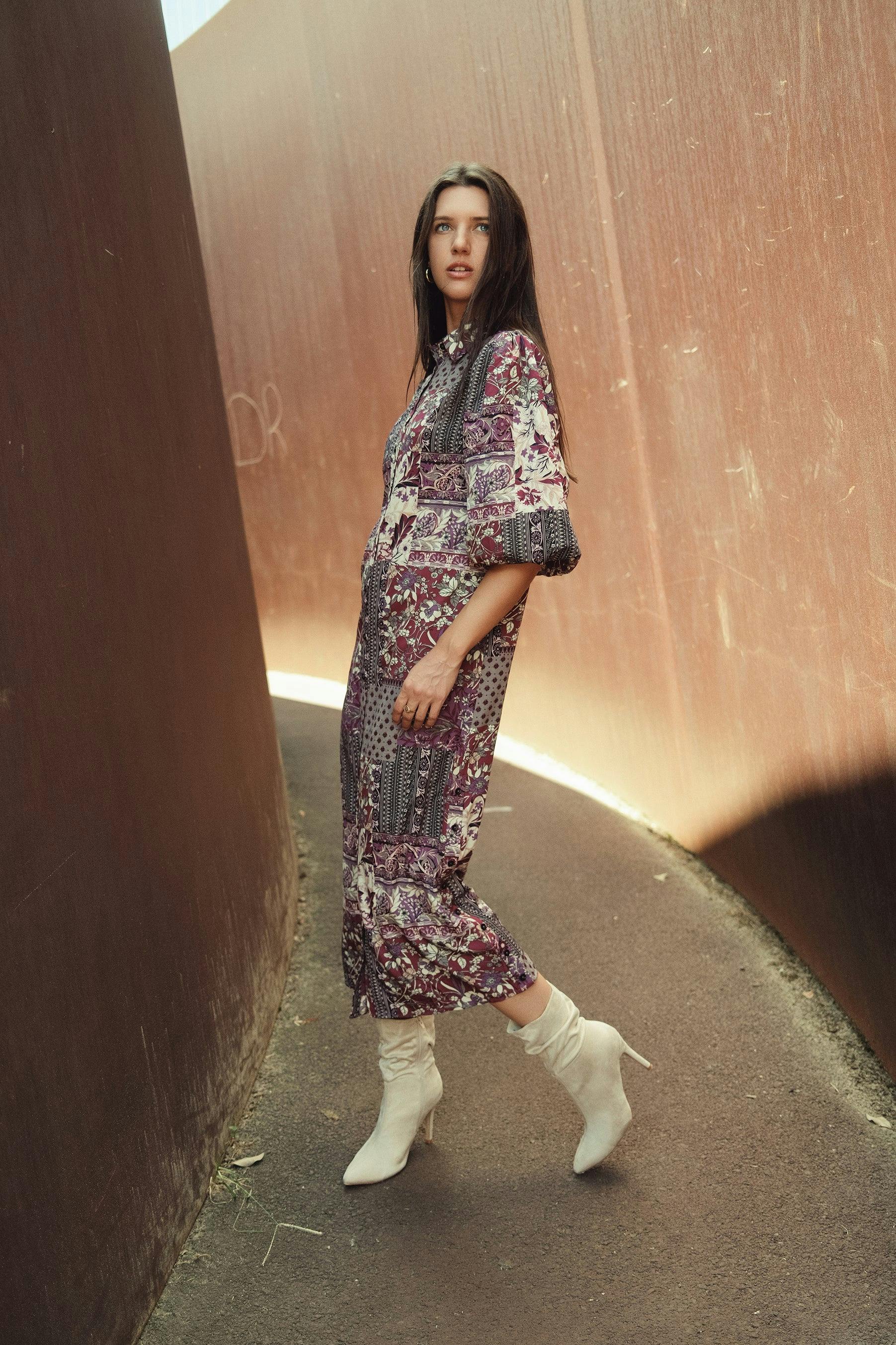 Puff Sleeve Printed Dress