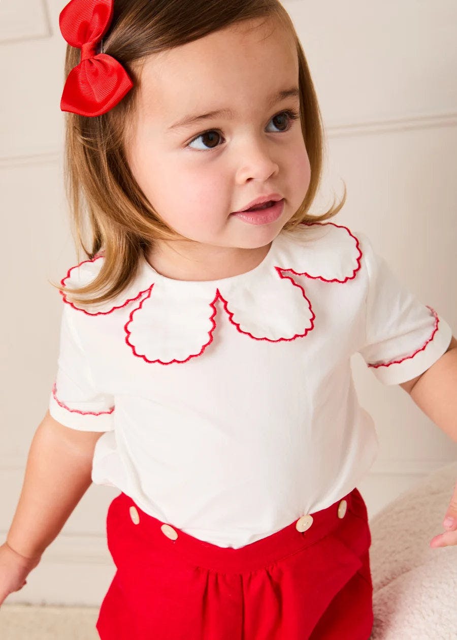 Dahlia Petal Collar Short Sleeve Two Piece Set in Red (6mths-3yrs)