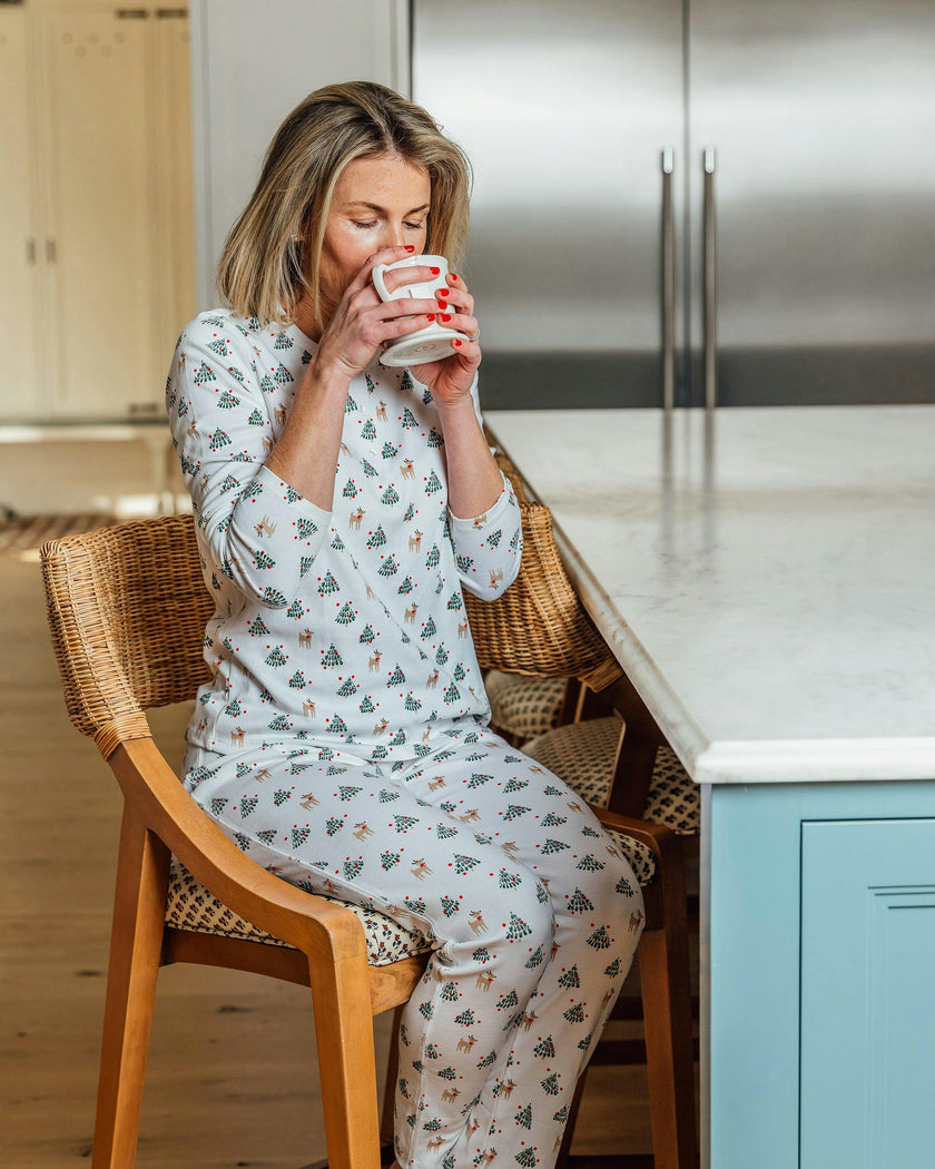 Women's Organic Henley Pajama Set with Pants [Tinsel Trees]