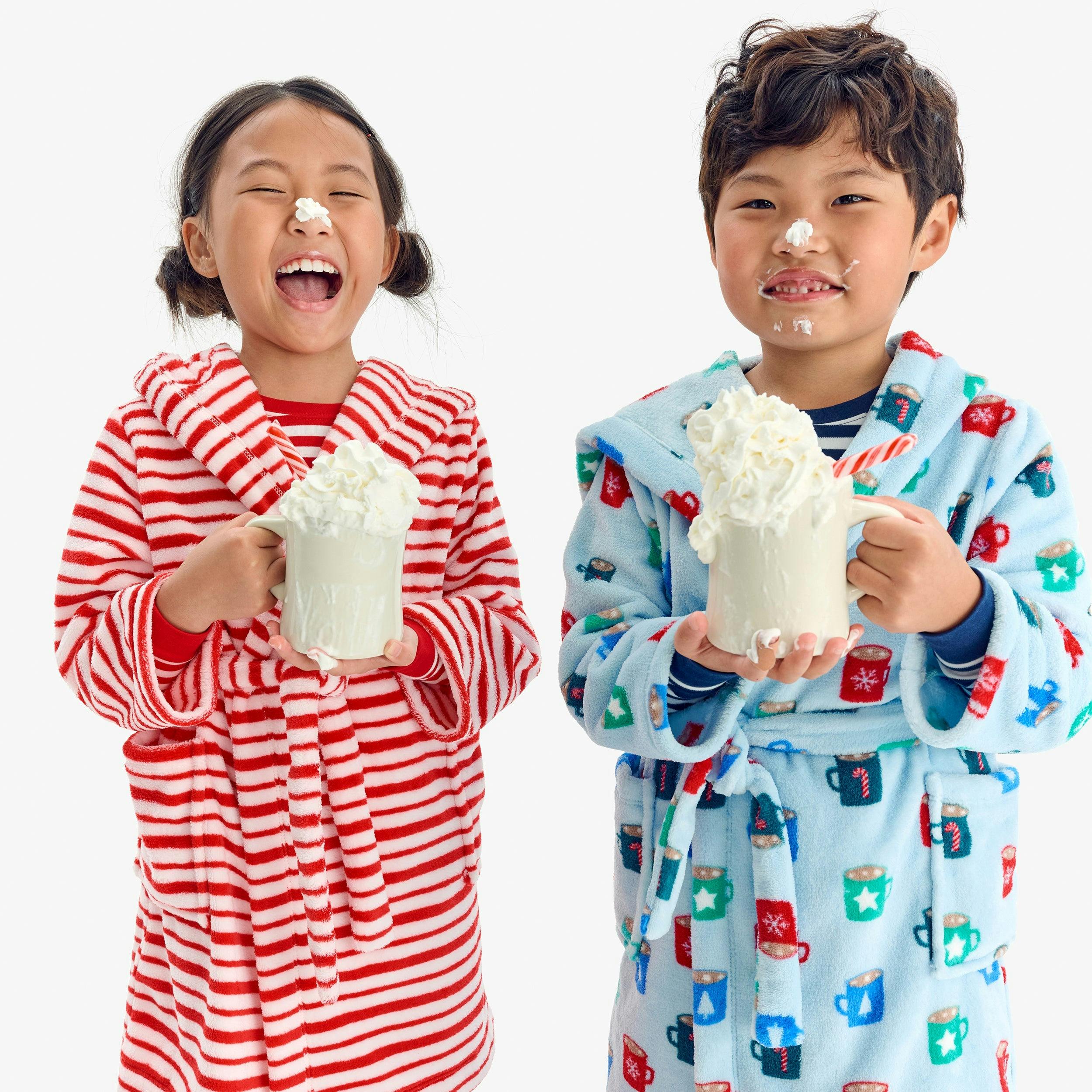 Kids plush fleece robe in hot cocoa