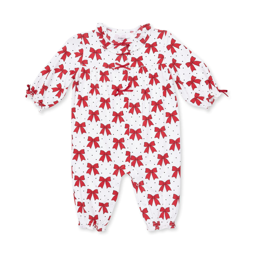 Festive Bows - Bamboo - Long Sleeve Ruffle Collar Romper