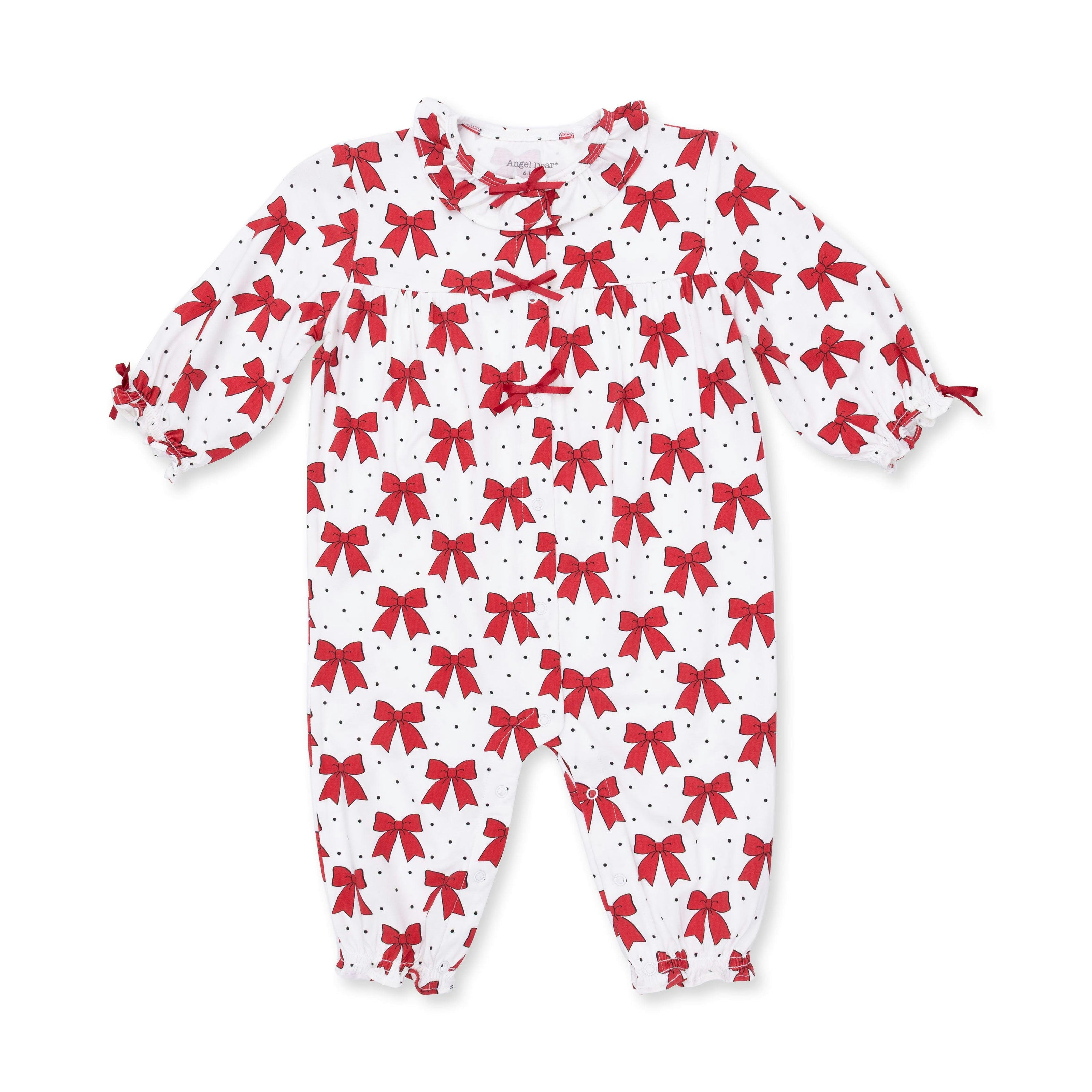 Festive Bows - Bamboo - Long Sleeve Ruffle Collar Romper