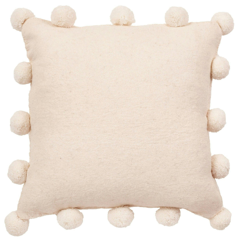 Cream Pom Poms Cream - Hand Felted Wool Pillow - 20" Arcadia Home