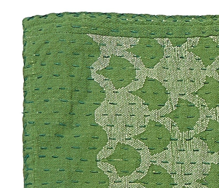Artisan Hand Loomed Cotton Table Runner - Green Ginkgo - 18