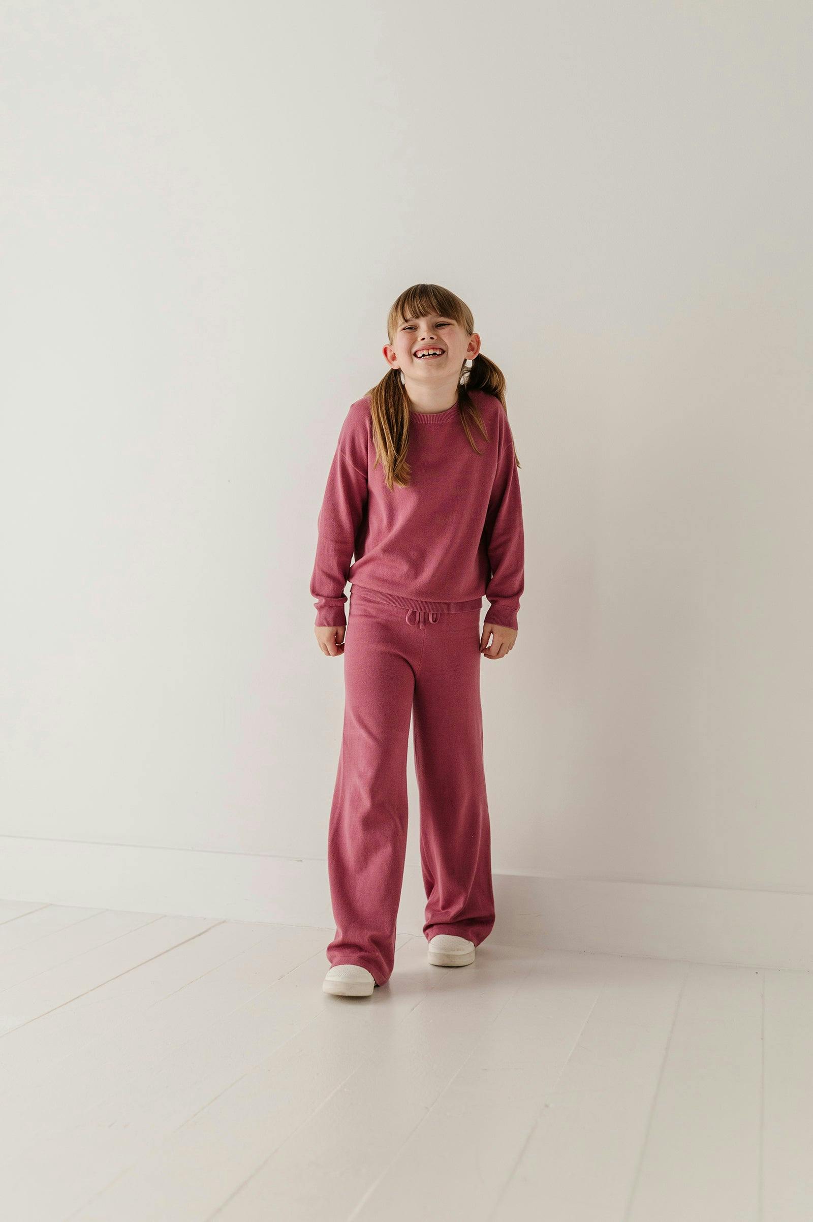 Girls Knit Flare Pants in Winter Mauve