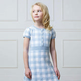 Organic Short Sleeve Button Front Sweater Dress, Blue