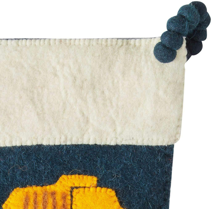 Trucks Navy Christmas Stocking Hand Felted Wool