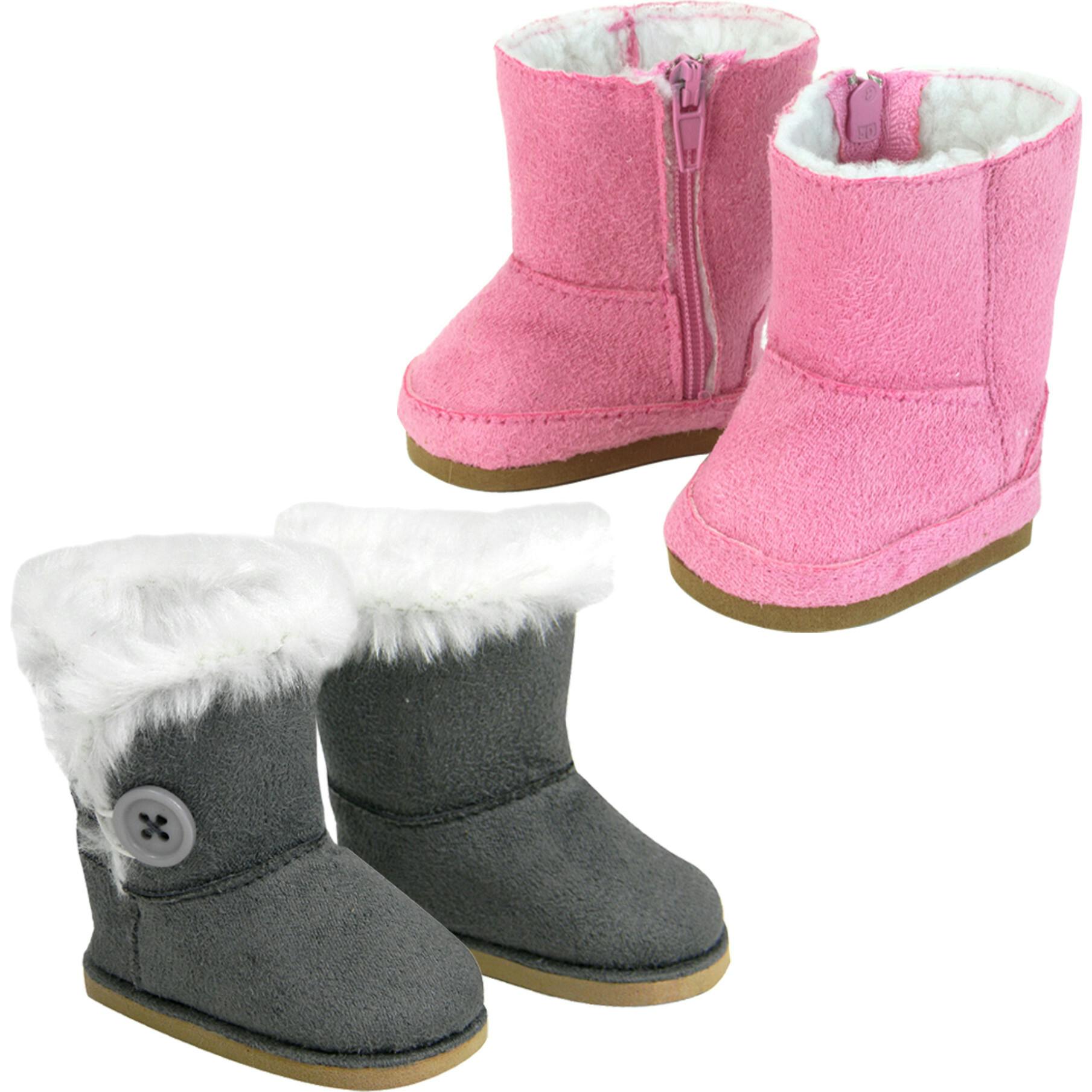 Sophia’s Set of 2 Mini Ewe Boots with Fleece Lining for 18” Dolls, Pink and Gray