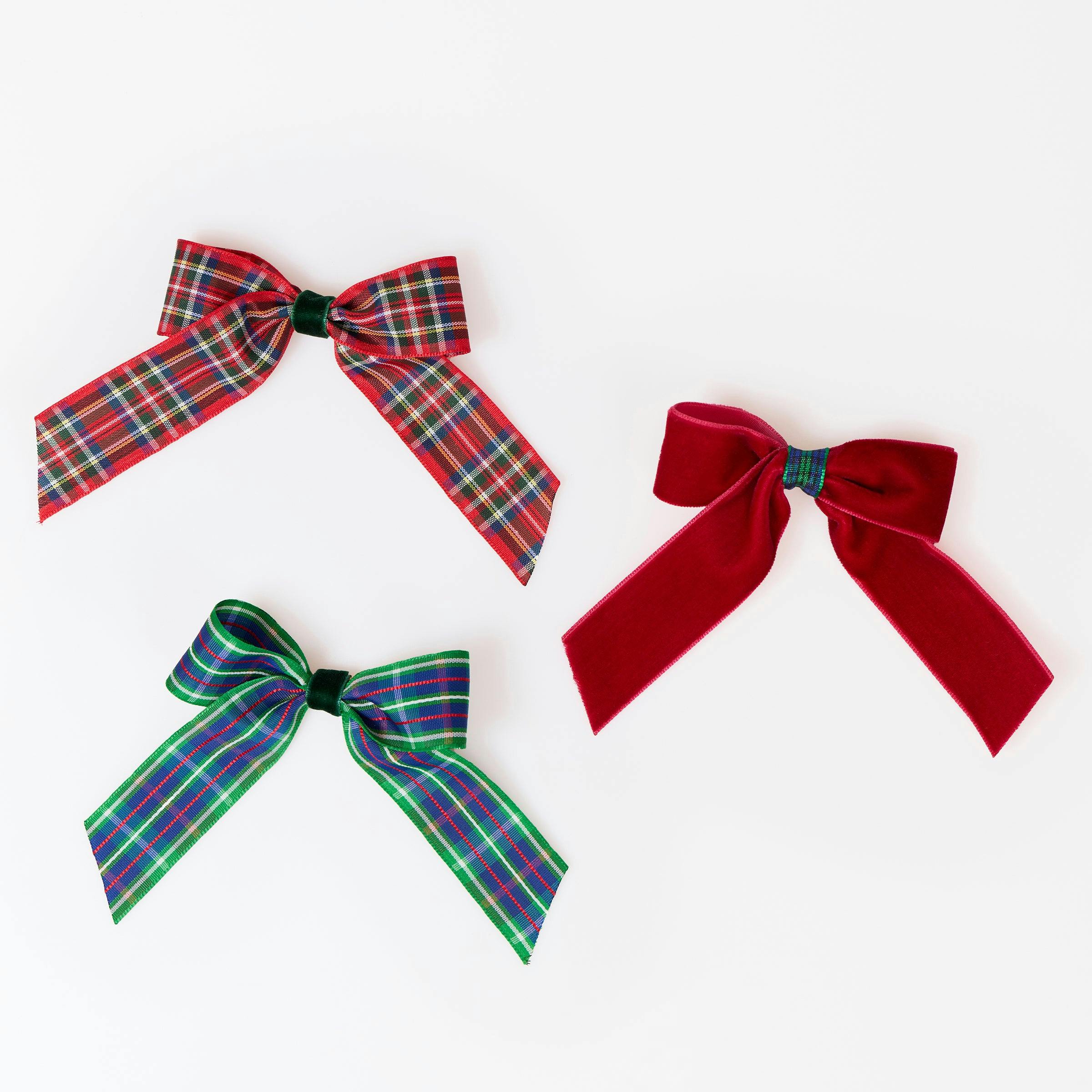Plaid & Velvet Bow Hair Clips