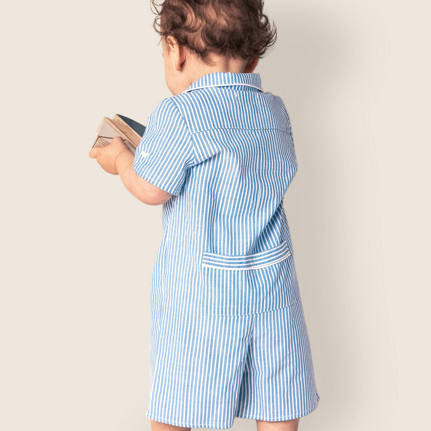 Baby's Twill Summer Romper in French Blue Heritage Stripe