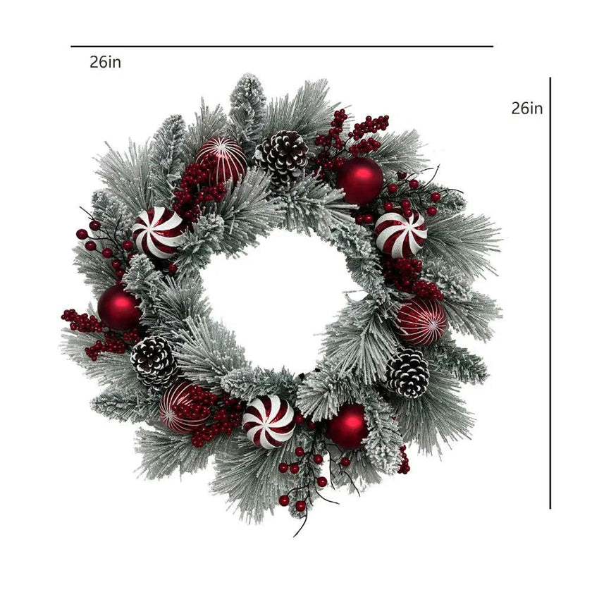 26" Flocked Pinecone, Berry & Ornament Wreath Pre-Lit