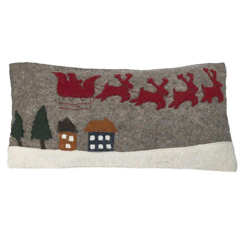 Hand Felted Wool Christmas Pillow Cover, Sleigh Village‚ 12"x24"Arcadia Home