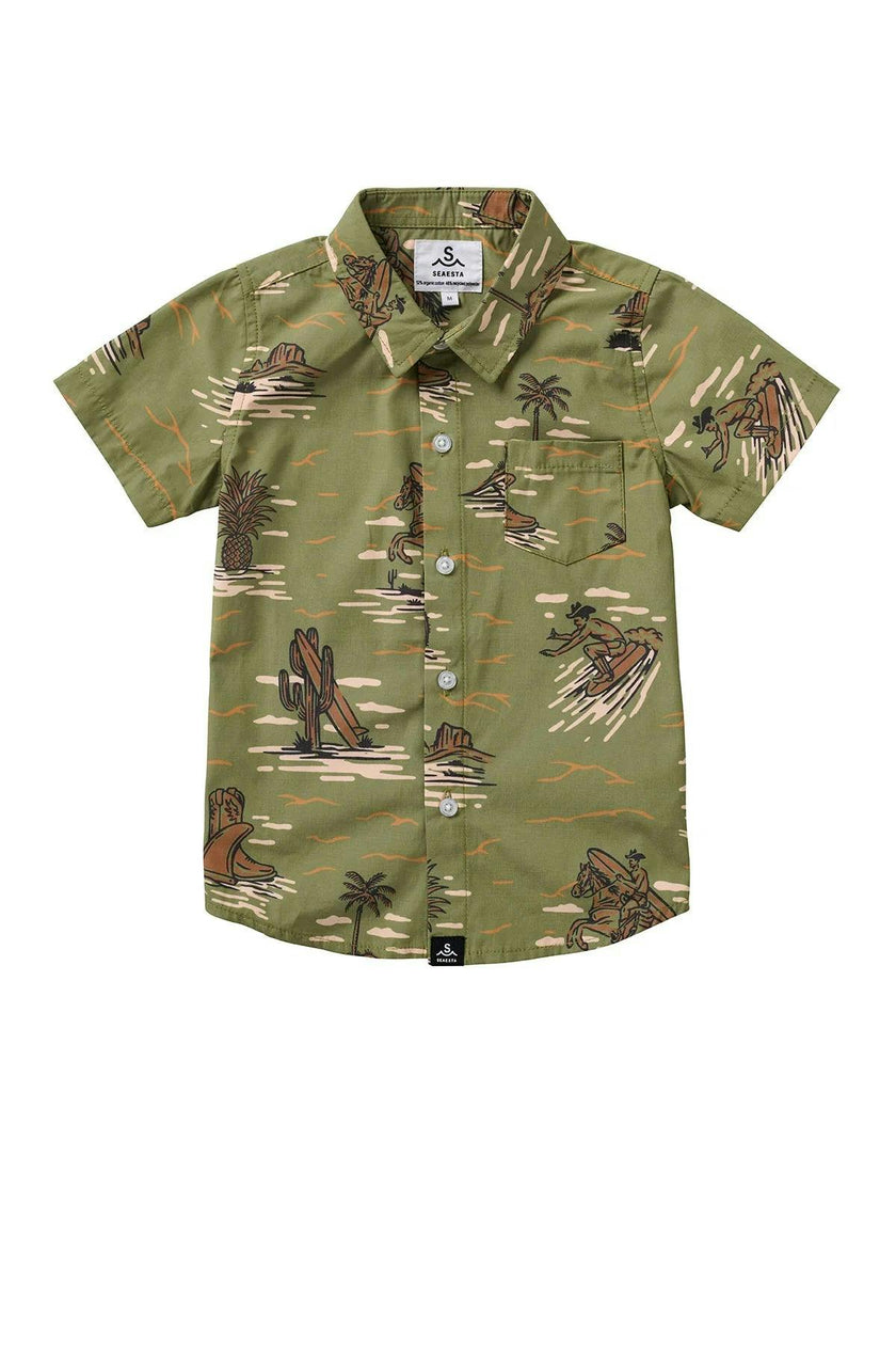 Surfing Cowboy Button Up Shirt / Youth / Cactus