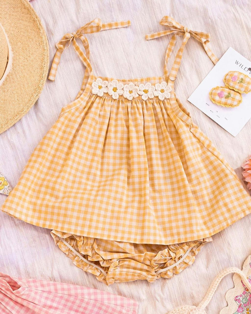 Crochet Clip set in Yellow Gingham