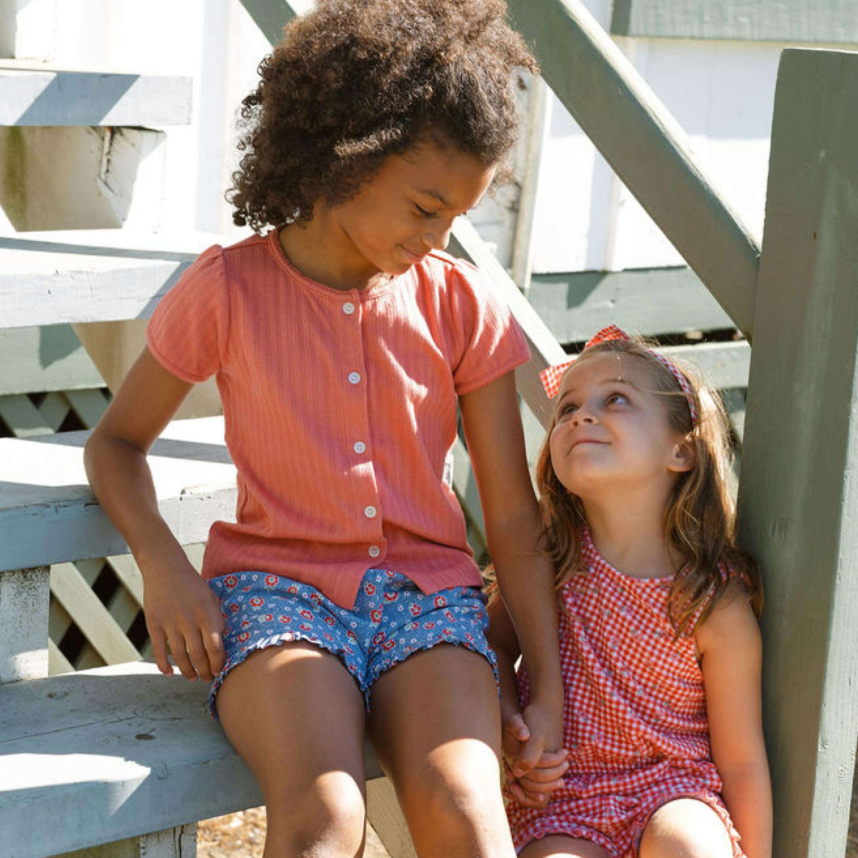 girls sailor red puff sleeve pointelle shirt