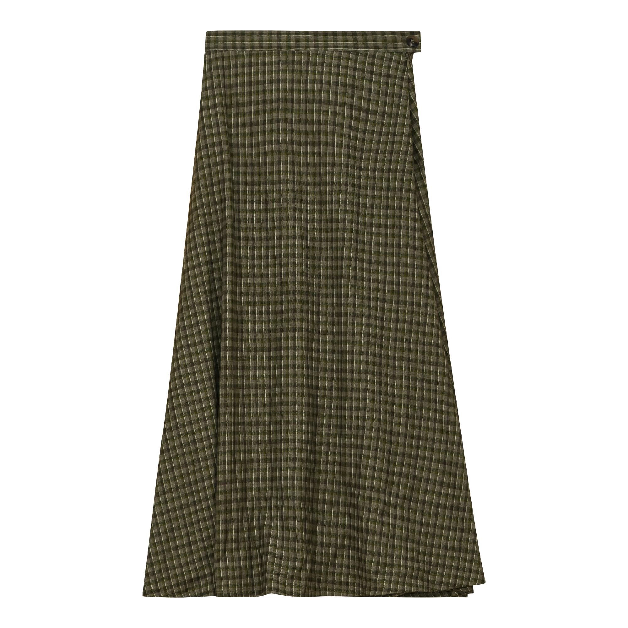 Plaid Fly Front Midi Skirt