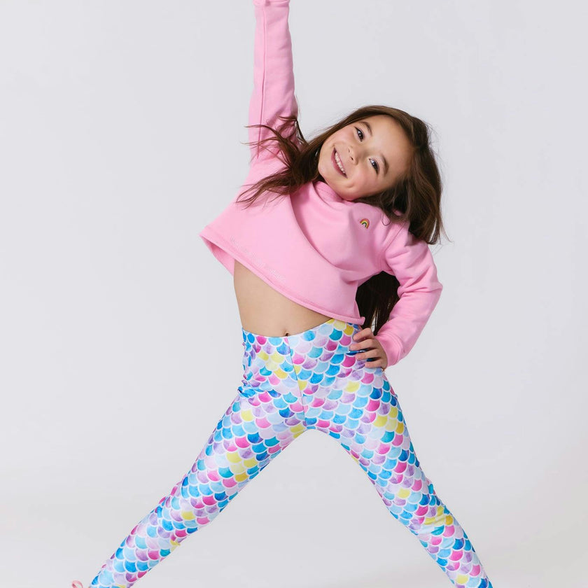 Girls Hi-Shine Leggings in Watercolor Mermaid