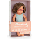 Colourful Edition Collection - Baby Doll Caucasian Girl with Down Syndrome with Glasses 15'' (turquoise rompers)