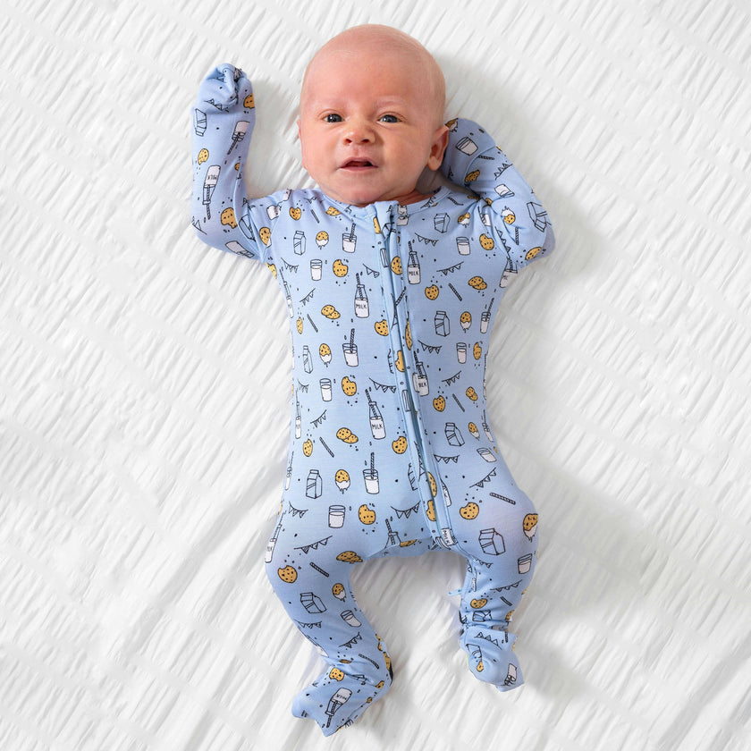 Milk & Cookies Blue Bamboo Convertible Footie