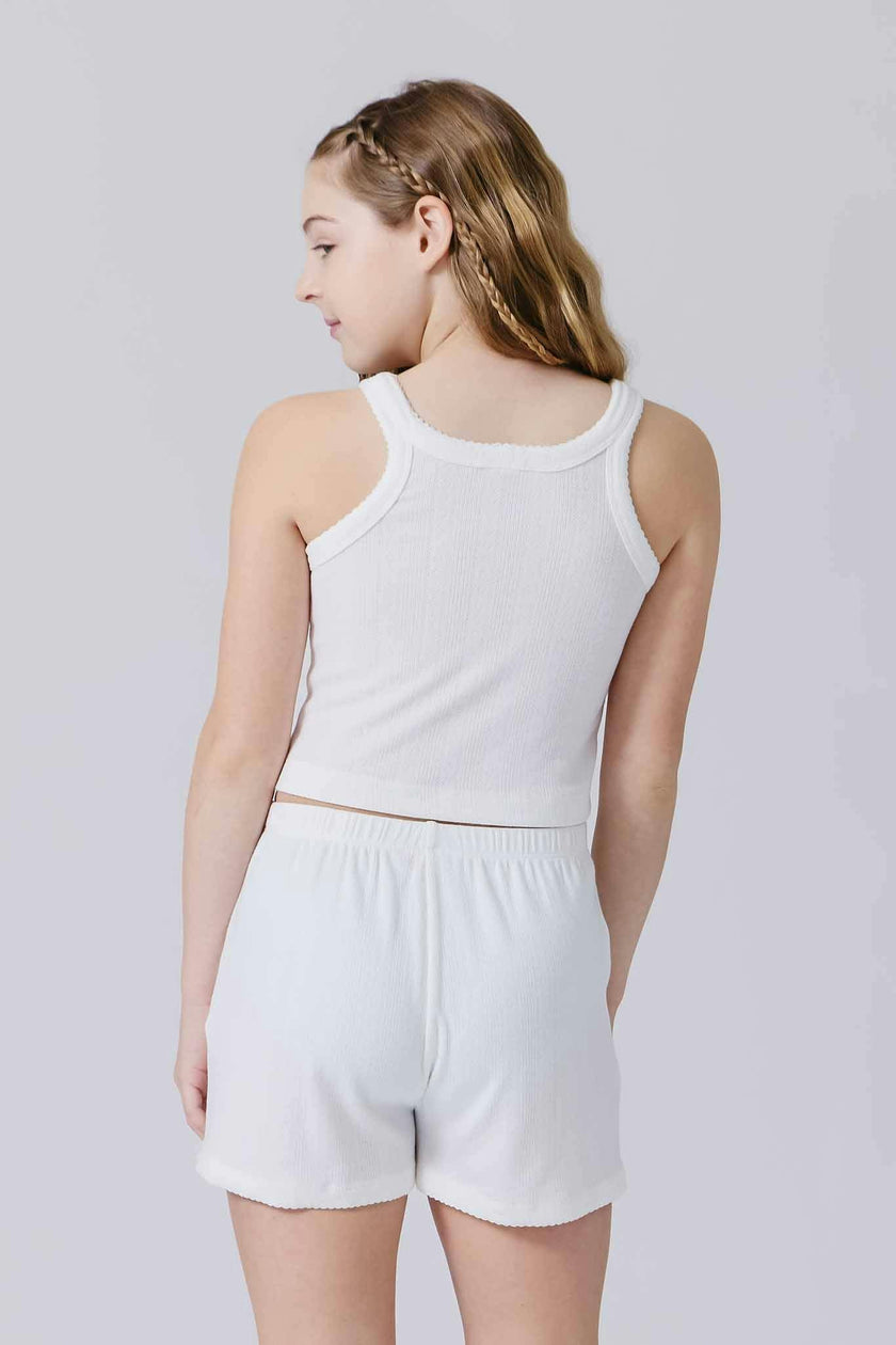 Girls Pointelle Tank in Bright White