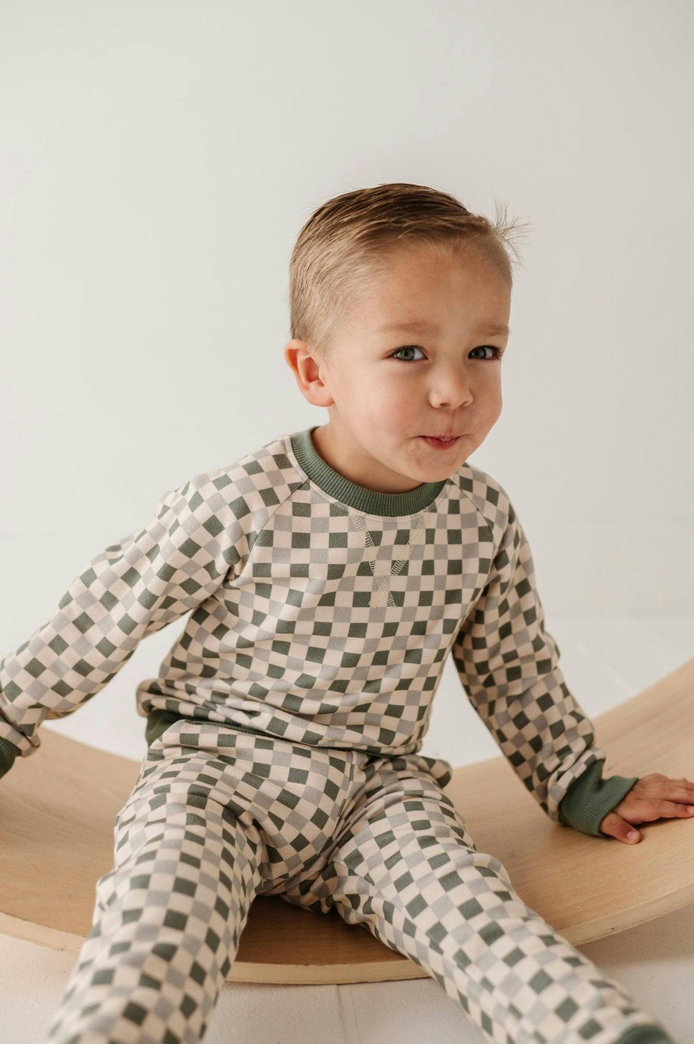 Boys Fleece Sweatshirt in Fern Checkered
