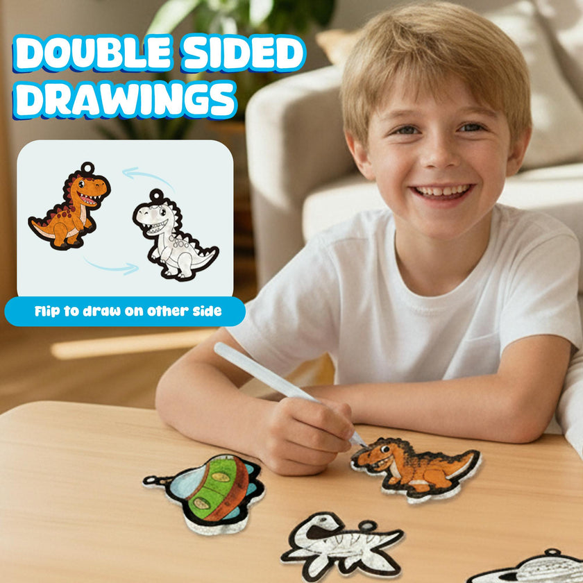 Aqua Fluffs Mess-Free 3D Art Kit for Kids Double-Sided Water-Activated Craft with Dinosaur & Space Designs, No Glue or Paint, Creative Activity Ages 3–8