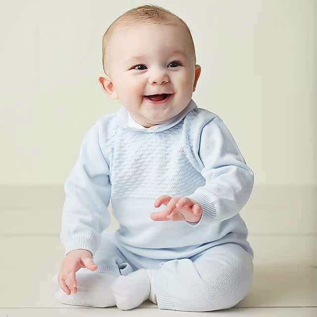 Boys Pique Collar Diamond Knit Longall & Hat Blue