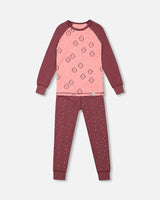 Organic Cotton Long Sleeve Two Piece Printed Penguins Pajama Set Pink
