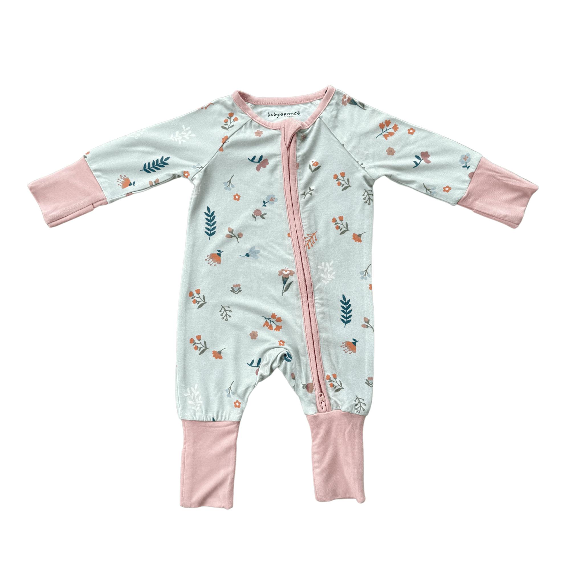 Baby Girl Long Sleeve Zip Romper in Botanical
