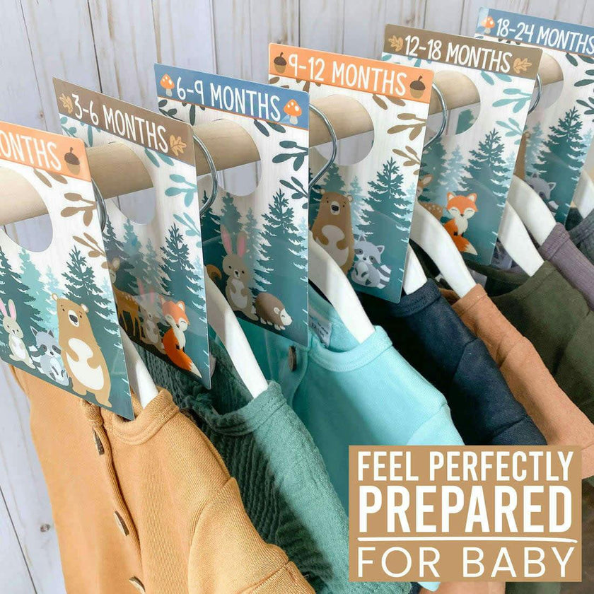 6-Piece Woodland Baby Closet Dividers & 20-Piece Baby Milestone Stickers Baby Shower Gift