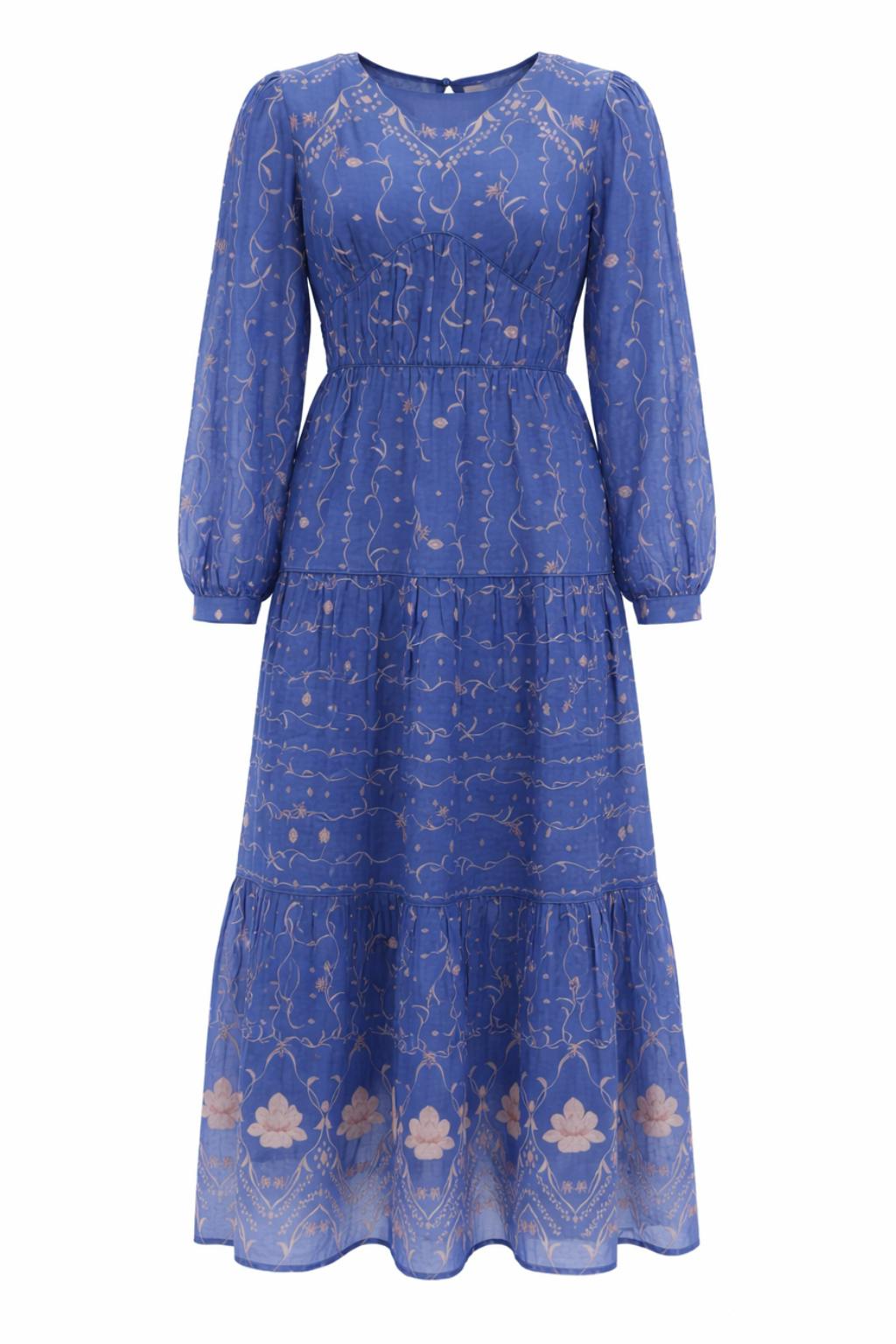 Tate Sea Petal Blue Floral Midi Dress